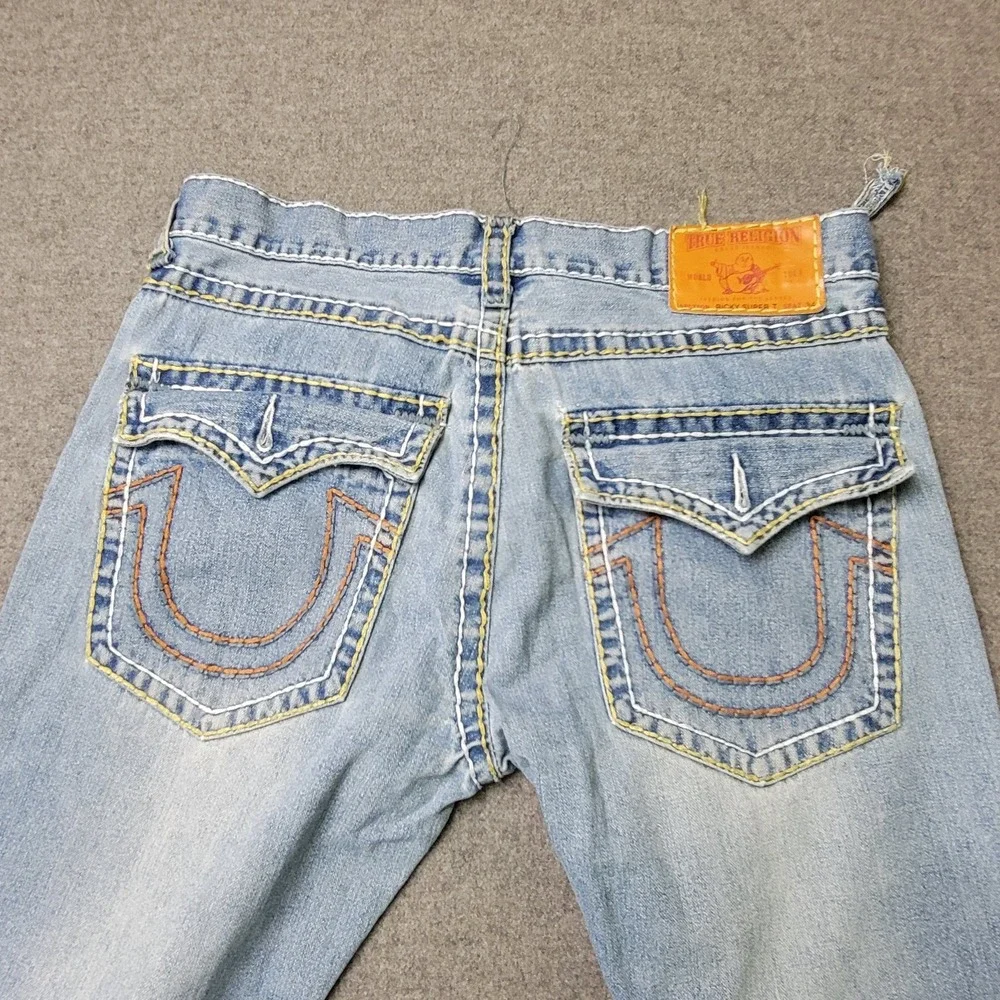 True Religion‎ Ricky Super T Jeans Mens 37x33 Blue Distressed Denim Made USA